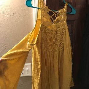 Mustard cold shoulder dress